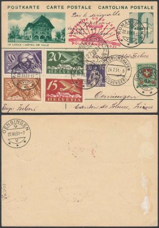 Switzerland 1931 - Airmail Postcard To Oensingen.  Zeppelin.  (8g - 34830) Mv - 5012