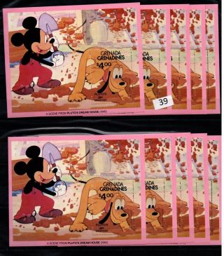 / 10x Grenada - Mnh - Disney - Cartoons - Dogs - Pluto - Mickey -