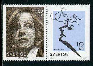 Sweden Scott 2517 Mnh Pair Greta Garbo Actress Cv$5,