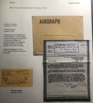 1943 London England Red Cross Airgraph Cover To Prison Of War Family Pow India