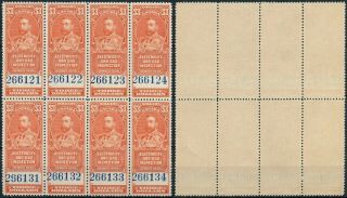 Canada 1930,  3 $ Value In Um/nh Full Gum,  Block X 8 Revenues Stamps B575