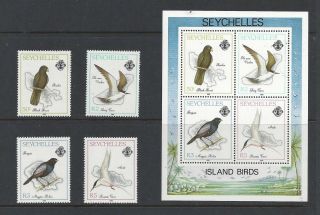 Seychelles 1989 Island Birds Stamp And Sheet,  Scott 685 - 688a,  Scv $38.  50