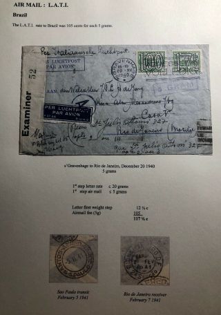 1940 The Hague Netherlands Censored Lati Airmail Cover To Rio Se Janeiro Brazil