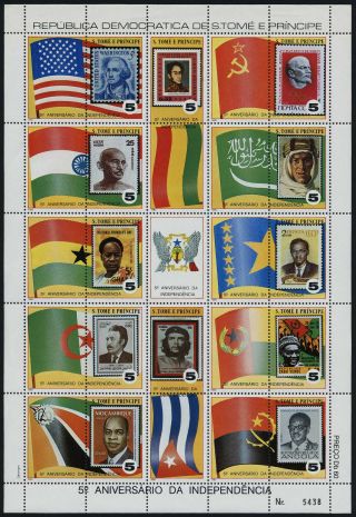 St Thomas & Principe 583 Mnh Flags,  Stamp On Stamp,  Famous People