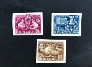 Hungary Scott 889 - 90,  C69,  Michel 1092 - 94 Mnh Imperforate Imperf,  Cat $ 200 Chess