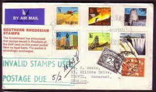 Rhodesia 1970 Invalid Stamps Cover - Gb Postage Due 2d & 5s