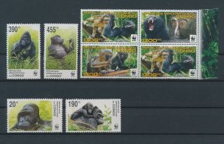 Lk50078 Congo Wwf Gorilla & Monkeys Wildlife Fine Lot Mnh