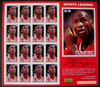 1996 St Vincent Michael Jordan Stamp Sheet 17 Upper Deck Logo Basketball Bulls