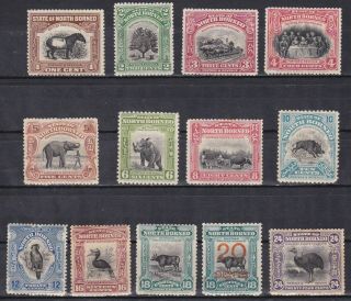 North Borneo 1909,  Sc 136 - 149,  Cv $315 Part Set,  Animals,  Mh