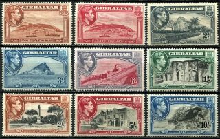 Gibraltar 1938,  First Print,  Perf 14 Issues,  Sg 122 - 130,  Hinged,  Cv £625