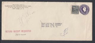Usa 1948 Registered 24c Prexie Uprated 3c Postal Stationery Envelope York