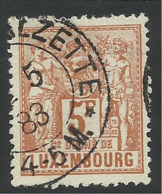 Luxembourg.  1882.  5fr Brown - Orange,  Perf 13 - 1/2.  Sg:92.  Fine.