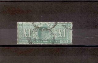 Gb 1902 £1 Dull Blue - Green Very Fine (fault) Sg266