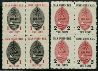 Guam M3 - M4 1930 1¢ & 2¢ Blocks Of 4 Xf,  Cv $900,