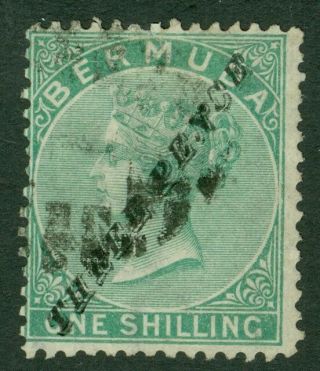 Sg 13b Bermuda 1874.  3d On 1/ - Green.  Fine.  Scarce Cat £800
