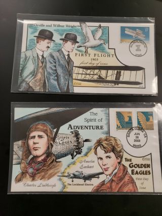 Us Fdc Aviation Lotof 6 Collins Hand Painted Cachet Covers Wright Bro 