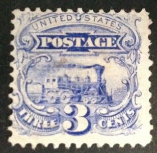 Usa 1869 3 Cent Blue Stamp With Grill No Gum