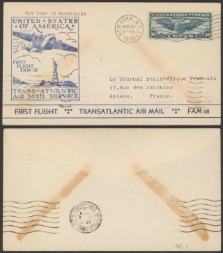 Usa 1939 - 1st Flight Air Mail Cover York To Amiens France 30521/11