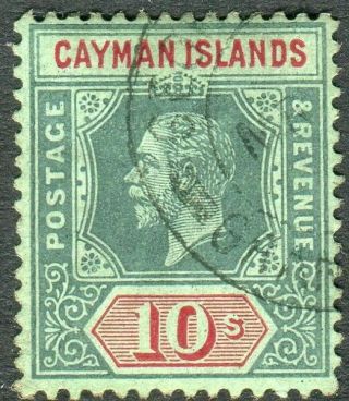Cayman Islands - 1914 10/ - Deep Green & Red/green.  A Fine Example Sg 52