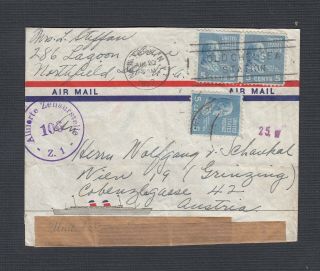 Usa 1952 Prexie Censored Airmail Cover York To Vienna Austria