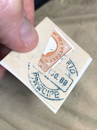 Rare 1888 Portugal Colonial Príncipe Partial Cover W/ Stamp (Diagonal Bisect) 2