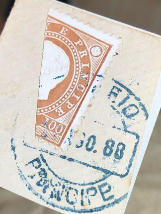 Rare 1888 Portugal Colonial Príncipe Partial Cover W/ Stamp (Diagonal Bisect) 6