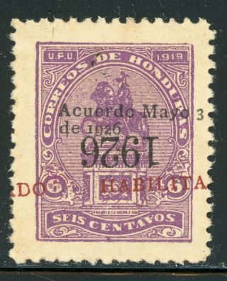 Honduras Mlh Specialized: Scott 235 6c Violet Acuerdo Ovpt " 1926 " Inverted $$$