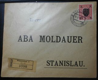 Western Ukraine 1919 Registered Cover To Moldauer In Stanislau W/ 1 Kr Zunr Ovpt