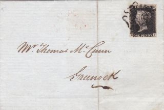 1840 Penny Black On Cover Very Fine