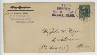 Mr Fancy Cancel Registered Omaha Nebr Owatonna Minn 1897 Cvr 2464