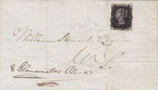 1840 Penny Black On Cover,  Stamp Has Full Black Maltese Cross Cancel.