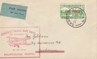 Zealand 14 - 1931 Christmas Airmail Cover Palmerston To Gisbourne
