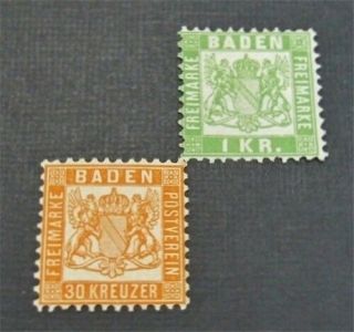 Nystamps German States Baden Stamp 25.  26 Og H / $42