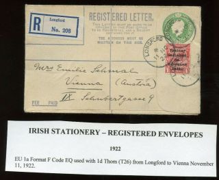 Ireland - 1922 - Postal Stationery - 5 Pence Light Green Registered Envelope