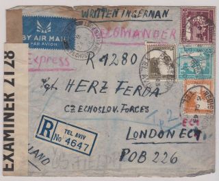 Tel Aviv Palestine Airmail Registered Cover To Czechoslovak Forces In London Z65