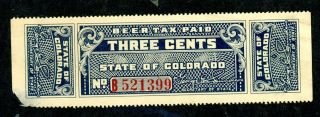 Us Colorado State Revenue Stamp - 3 Cent Beer Tax Stamp