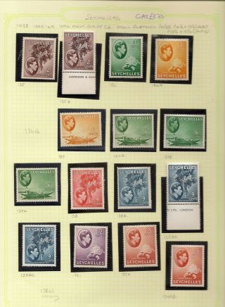 Seychelles 1938 - 49 Kgvi Defins To 5r Cat £820 (43) Inc All Ord Papers & Shades