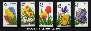 Usa,  Scott 2760 - 2764,  Set Of 5 Single Stamps Of Garden Flowers,  Mnh