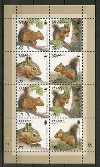 Armenia 2001 Wwf Wildlife Fauna Tiere Dieren Animals Squirrel Compl.  Sheet Mnh