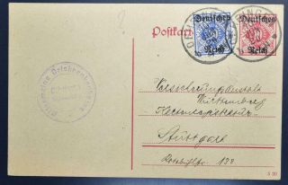 Germany 1920 Uprated Provisional " Officials " Psc Postcard Oehringen To Stuttgart