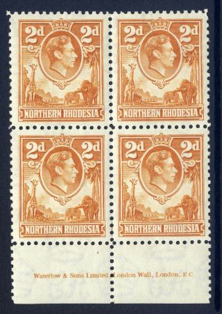 Northern Rhodesia 1938 - 52 Kgvi 2d Yellow Scarce Fine Imprint Block Of Four