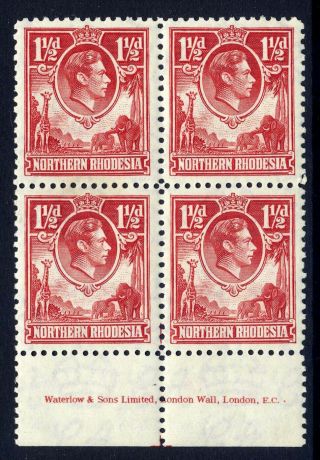 Northern Rhodesia 1938 - 52 Kgvi 1½d Carmine - Red Scarce Imprint Block Of Four
