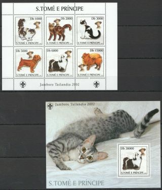 F7 2003 S.  Tome & Principe Fauna Pets Domestic Cats & Dogs Scouting Bl,  Kb Mnh