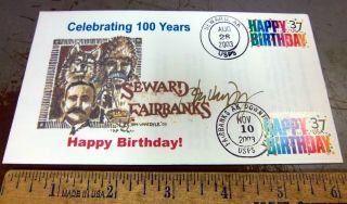 Alaska Letter Envelope Cover,  Seward & Fairbanks 100 Yrs,  Jon Van Zyle Signed