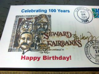 Alaska letter envelope Cover,  Seward & Fairbanks 100 yrs,  Jon Van Zyle Signed 2