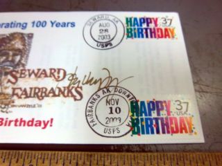 Alaska letter envelope Cover,  Seward & Fairbanks 100 yrs,  Jon Van Zyle Signed 3