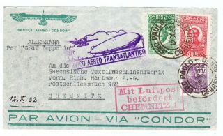 Brazil Sao Paulo Zeppelin Cover To Chemnitz Germany 1932