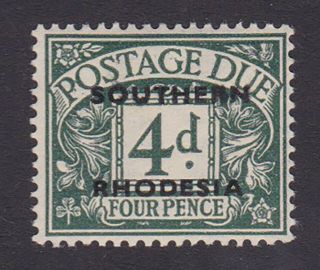 Southern Rhodesia.  Sg D6,  4d Dull Grey Green.  Unmounted.  Cat £300.
