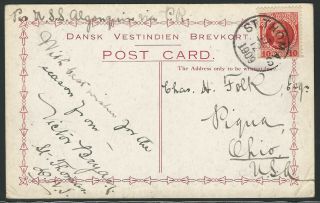 Danish West Indies,  1909,  Rare Card with Tied 1909 Christmas Seal,  Sent to Ohio 2