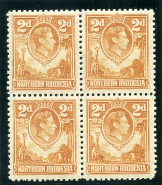 Northern Rhodesia 1938 Kgvi 2d Yellow - Brown Block Mnh.  Sg 31.  Sc 31.
